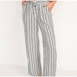 Old Navy Sz Large High-Waisted Striped Linen Blend Wide Leg Pants
